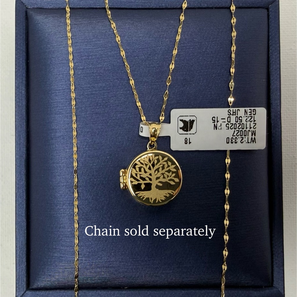 18K Genuine Yellow Gold Tree of Life Locket Pendant, 14mm